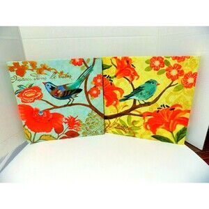 French Style Floral Birds Print On Stretched Canvas Mounted